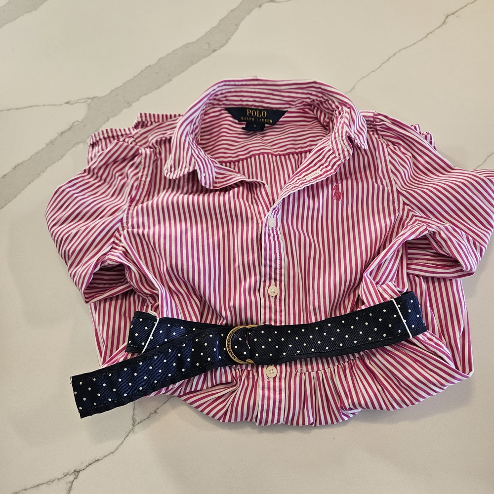 Polo Ralph Lauren Striped Pink Girls Dress with Belt Long Sleeves - Picture 7 of 7